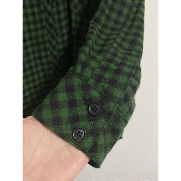 BDG Flannel Shirt Women's XS Green Black Plaid Hi Lo Button Fall Cozy Hipster - Picture 6 of 7
